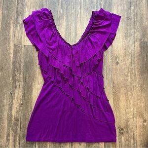 Marc Anthony Purple V neck Ruffled Front Low Cut Sleeveless Top Size XS